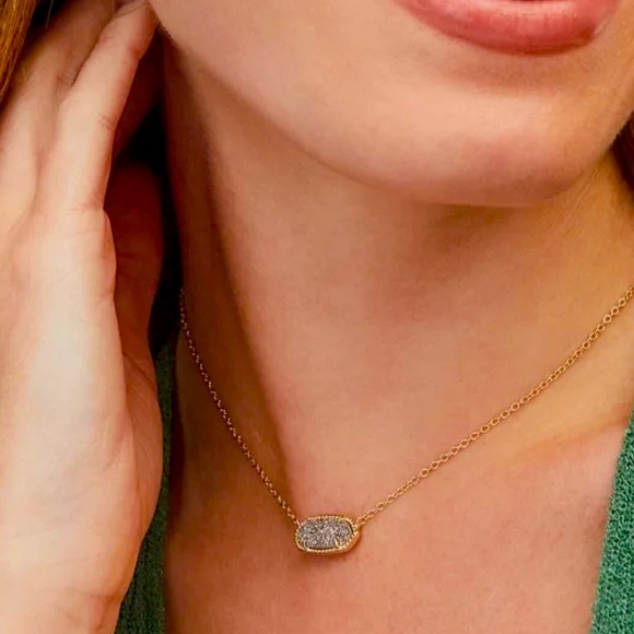 NEW Kendra Scott Elisa Gold Pendant Necklace in Platinum Drusy - Picture 9 of 10